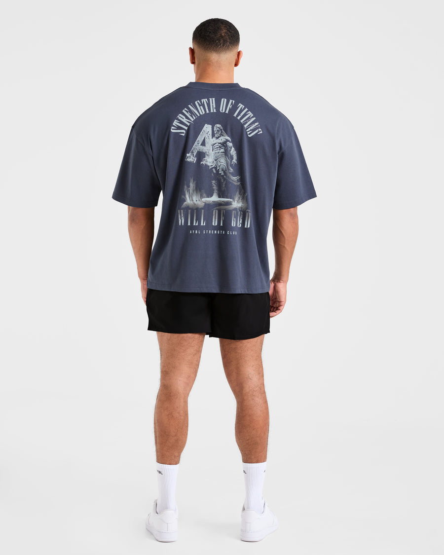 Strength Of Titans Oversized T Shirt - Deep Ocean Bleu