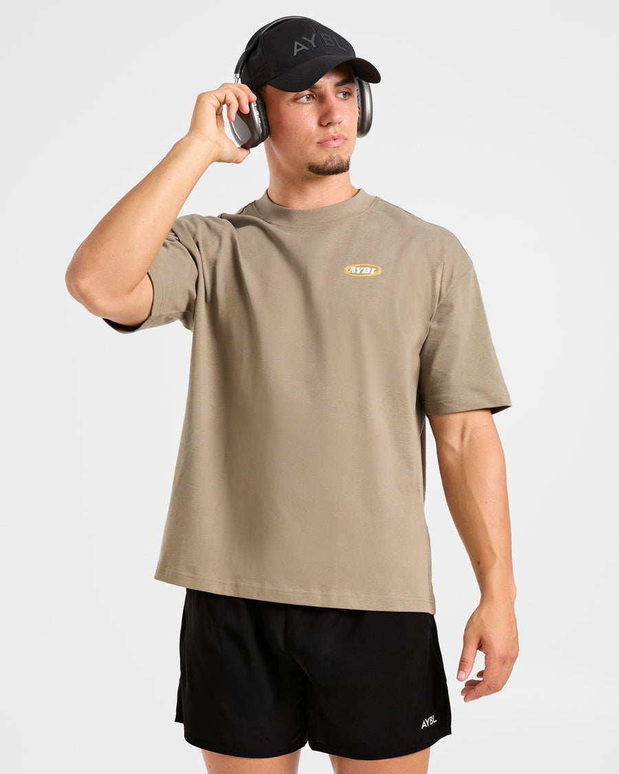 Athletics Script Oversized T Shirt - Olive Sand