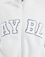 Varsity Oversized Fleece Zip Up Jacket - Cream/White
