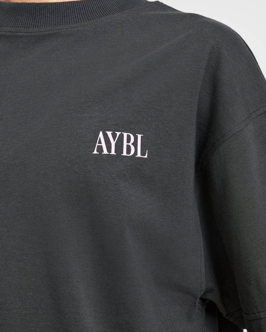 AYBL Strength Studio Oversized T Shirt - Charcoal/Rose