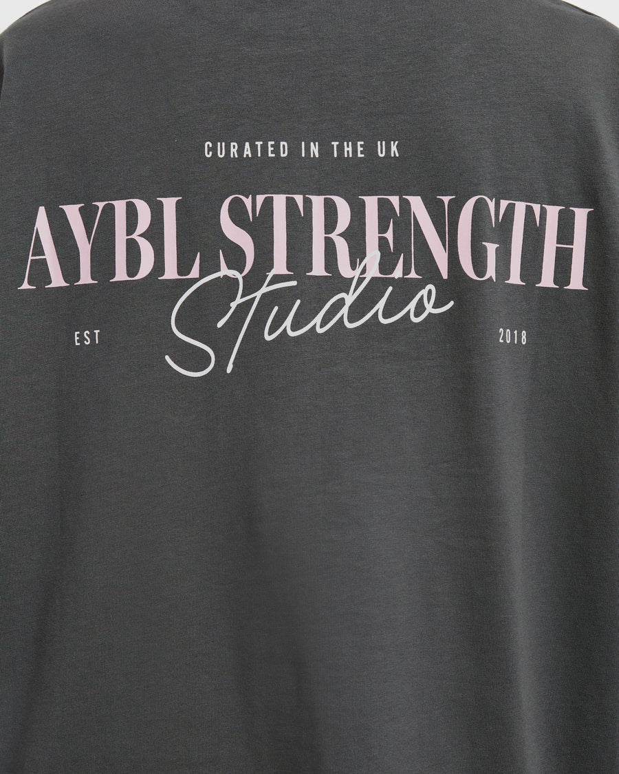 AYBL Strength Studio Oversized T Shirt - Charcoal/Rose