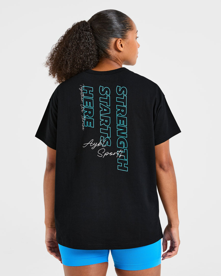 Strength Starts Here Oversized T Shirt - Noir/Bleu