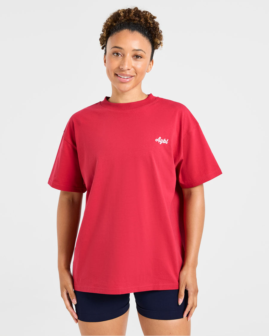 Retro Athletics Club Oversized T Shirt - Rouge/Bleu