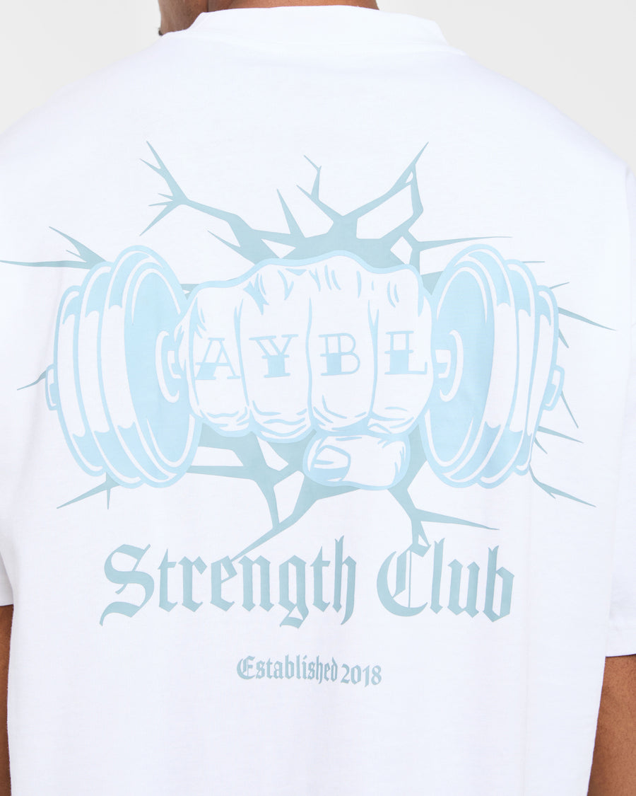 AYBL Strength Club Oversized T Shirt - Blanc/Bleu