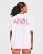 Lift Graphic Oversized T Shirt - Blanc/Coral Peach