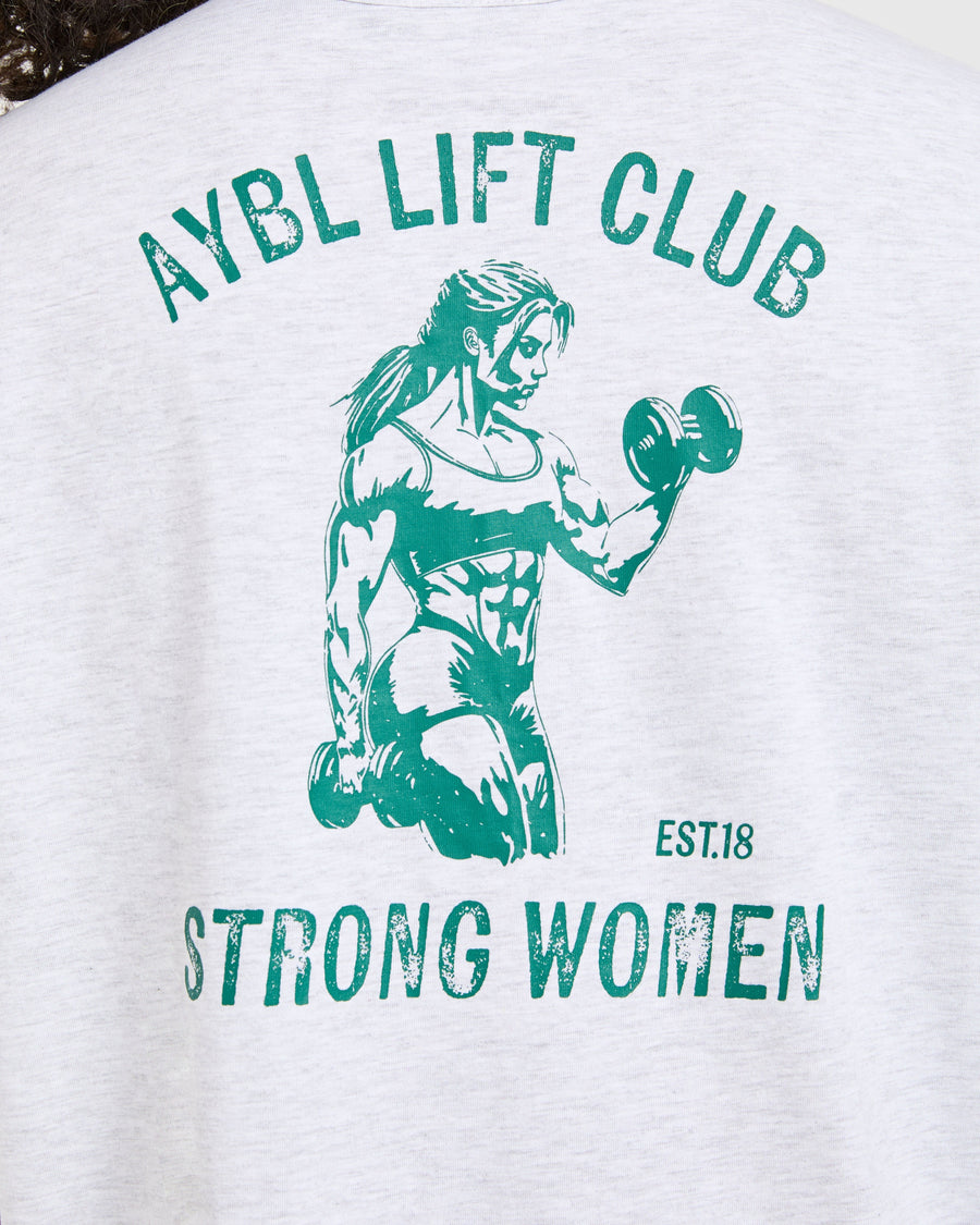 Strong Women Graphic Oversized T Shirt - Gris Marl/Vert