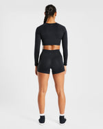 Staple Long Sleeve Crop Top - Noir