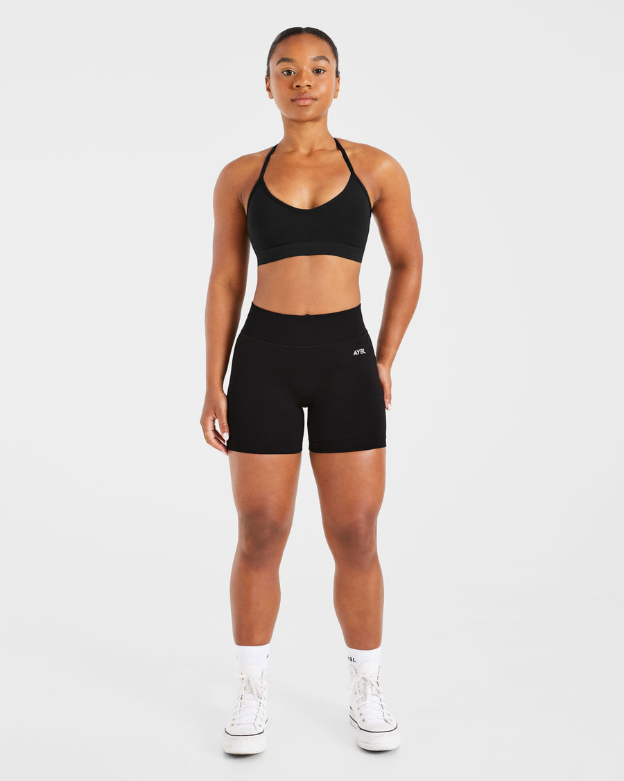 Essential V Neck Strappy Sports Bra - Noir