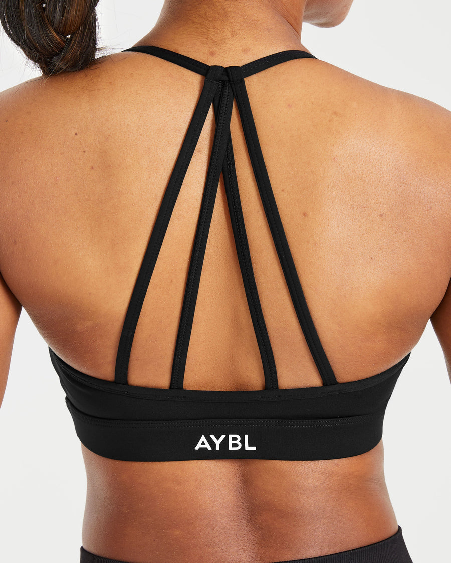 Essential V Neck Strappy Sports Bra - Noir