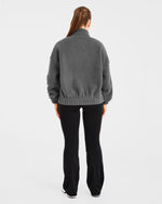 Varsity Oversized Fleece Zip Up Jacket - Charcoal