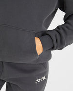 Retro Embroidered Oversized Hoodie - Charcoal