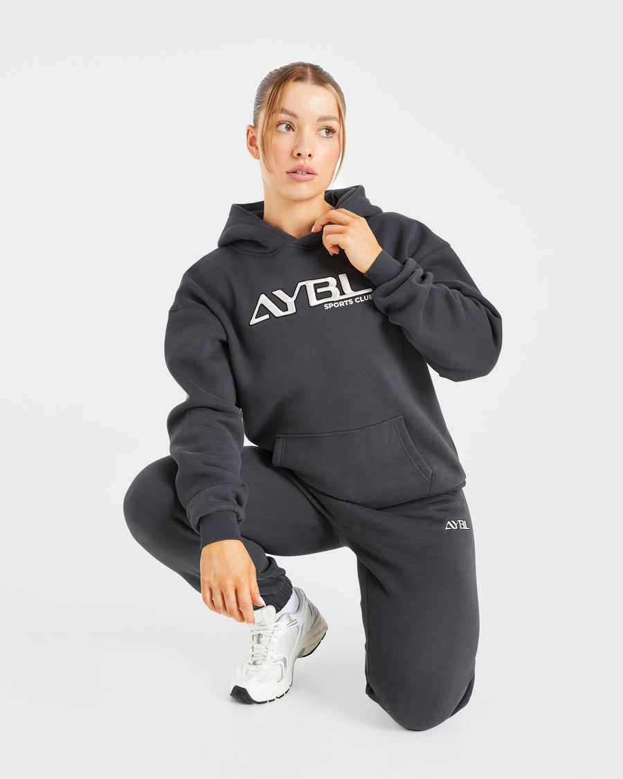 Retro Embroidered Oversized Hoodie - Charcoal