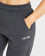 Retro Embroidered Oversized Joggers - Charcoal