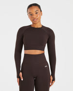 Empower Seamless Long Sleeve Crop Top - Cocoa Marron