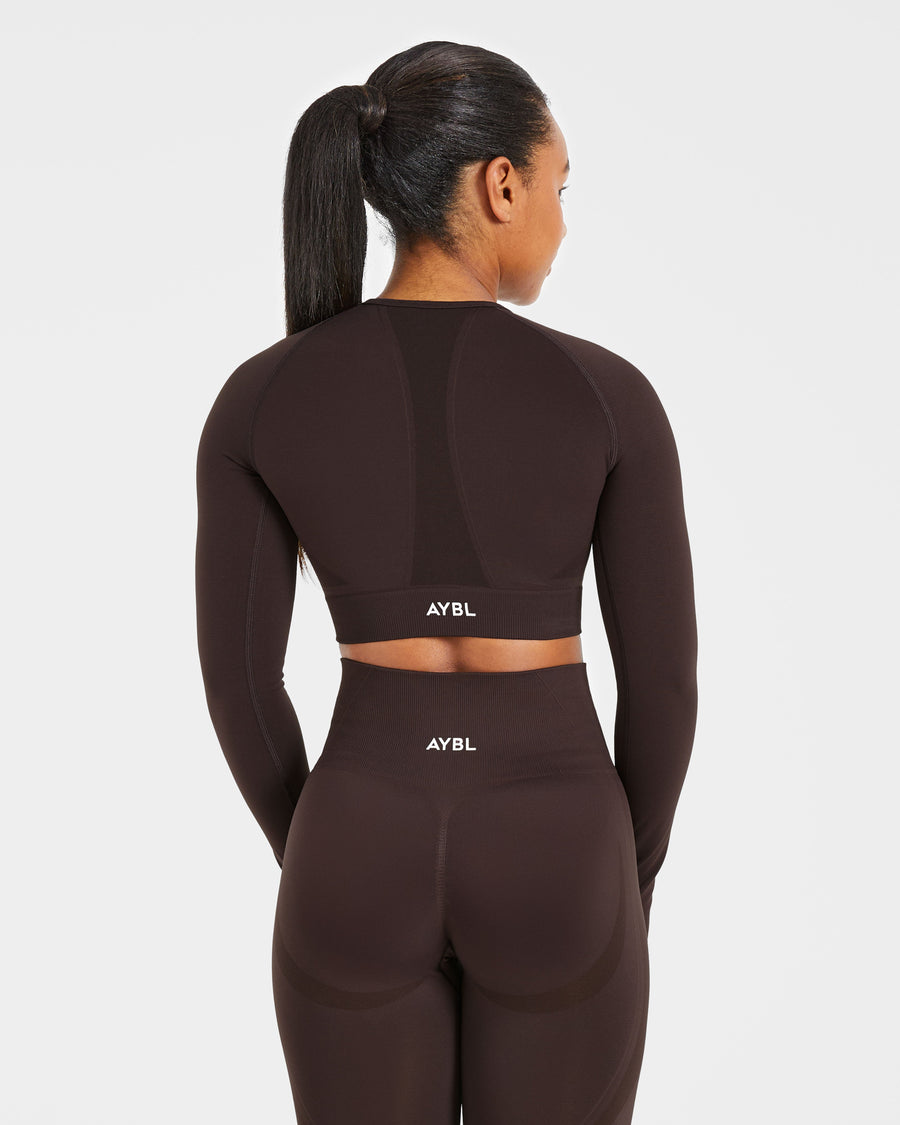Empower Seamless Long Sleeve Crop Top - Cocoa Marron