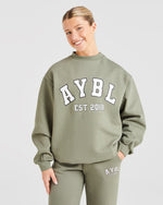Varsity Graphic Oversized Sweatshirt - Muted Olive