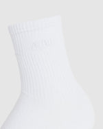 Tonal Embroidered Crew Socks - Blanc