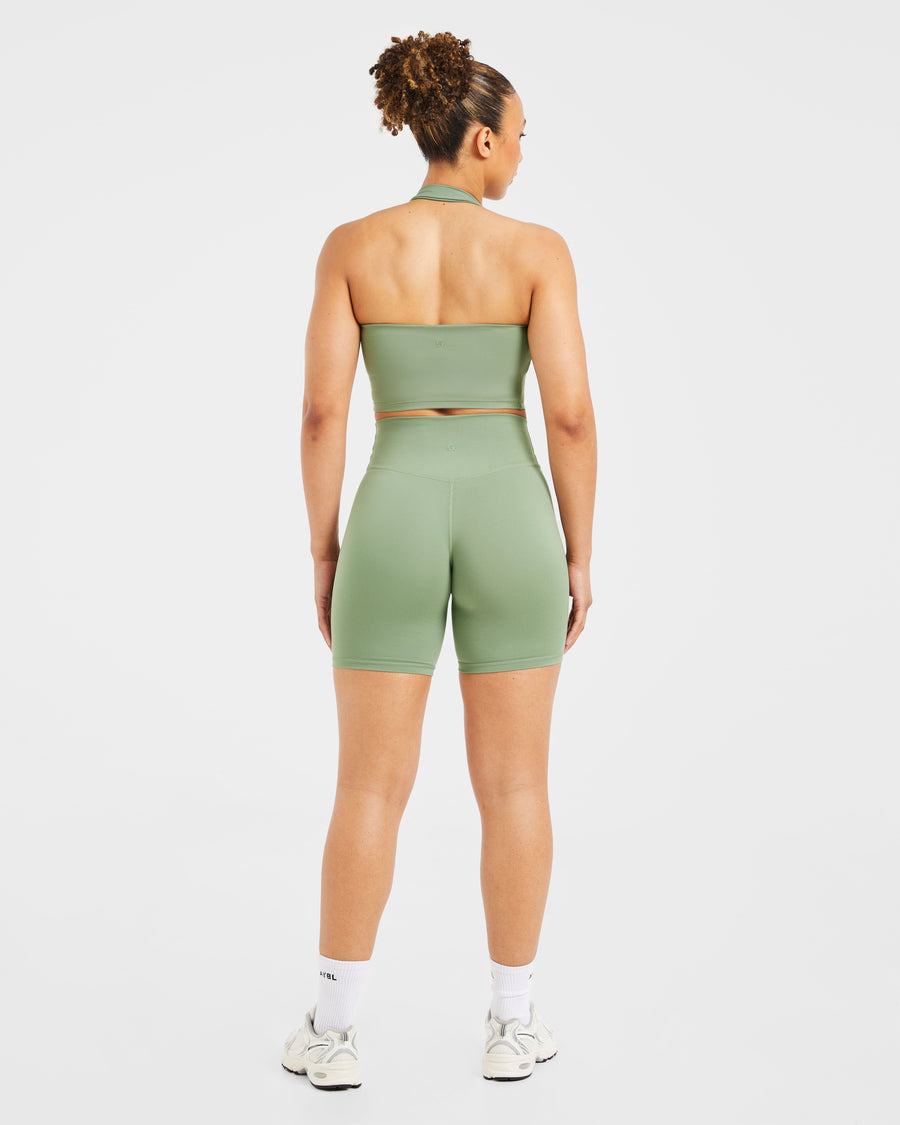 Staple Halterneck Crop Top - Olive Vert