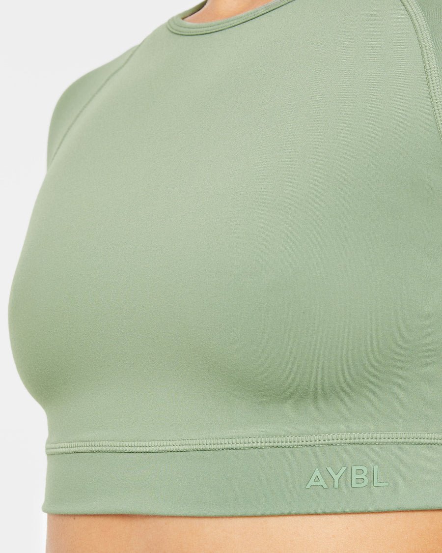 Staple Long Sleeve Crop Top - Olive Vert