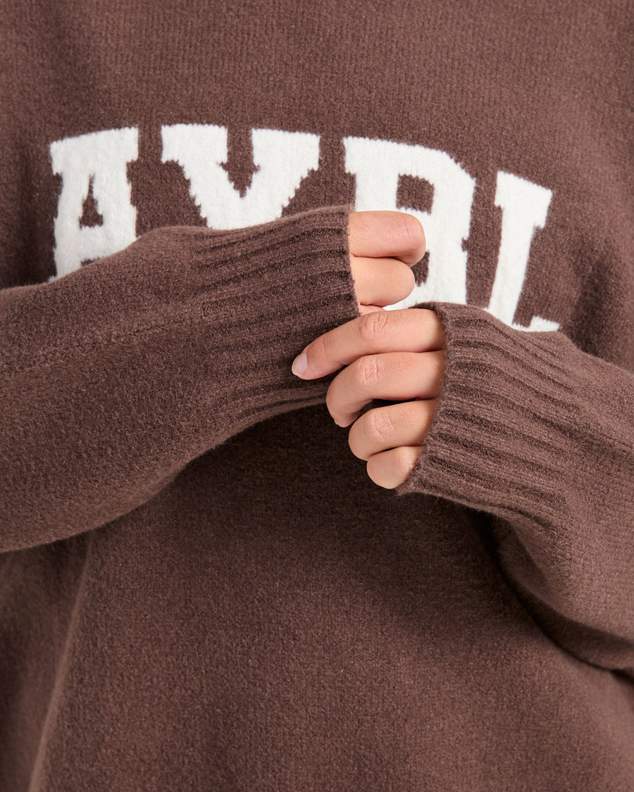 Varsity Oversized Knitted Hoodie - Marron