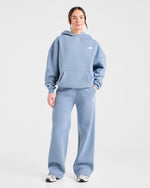 Retro Athletics Oversized Hoodie - Vintage Bleu