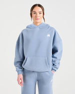 Retro Athletics Oversized Hoodie - Vintage Bleu