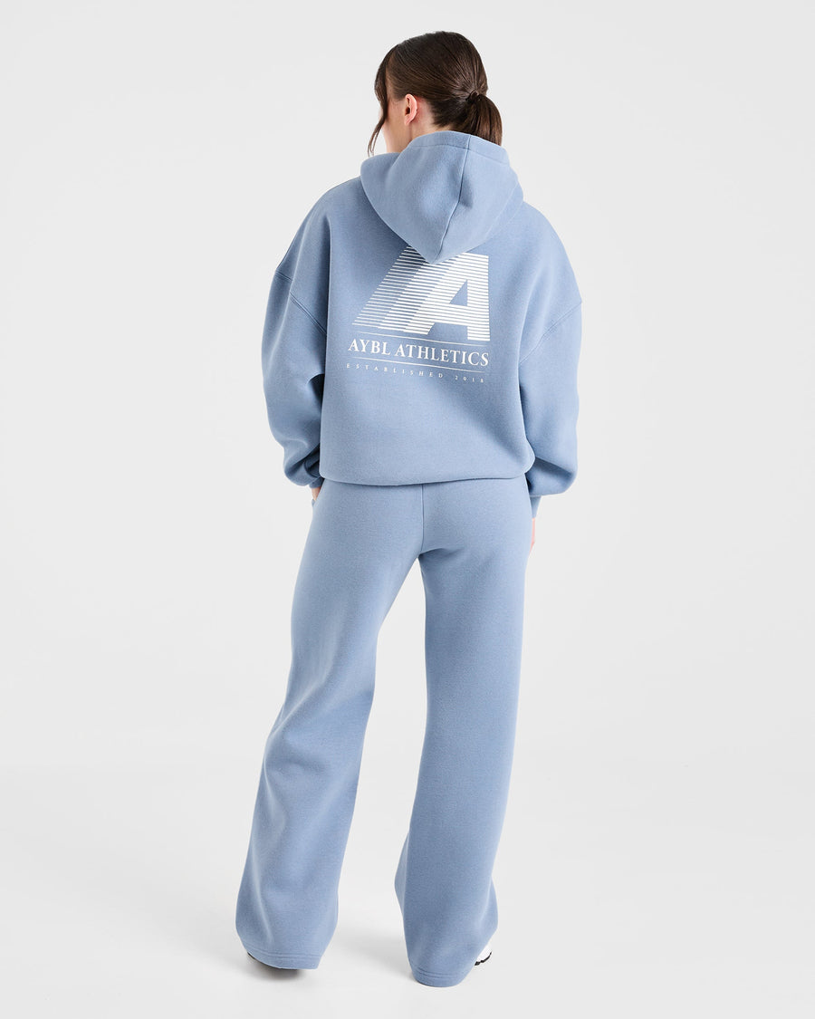 Retro Athletics Oversized Hoodie - Vintage Bleu