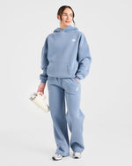 Retro Athletics Oversized Hoodie - Vintage Bleu
