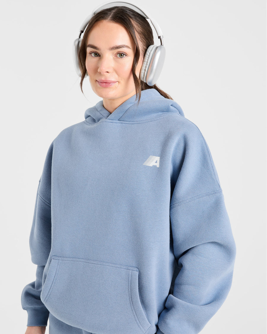 Retro Athletics Oversized Hoodie - Vintage Bleu