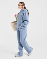 Retro Athletics Oversized Straight Leg Joggers - Vintage Bleu