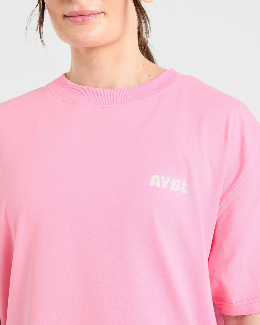 Focused Wavy Oversized T Shirt - Rose/Blanc