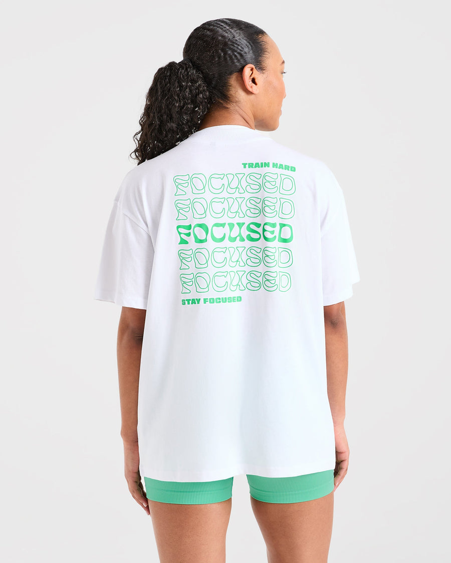 Focused Wavy Oversized T Shirt - Blanc/Vert
