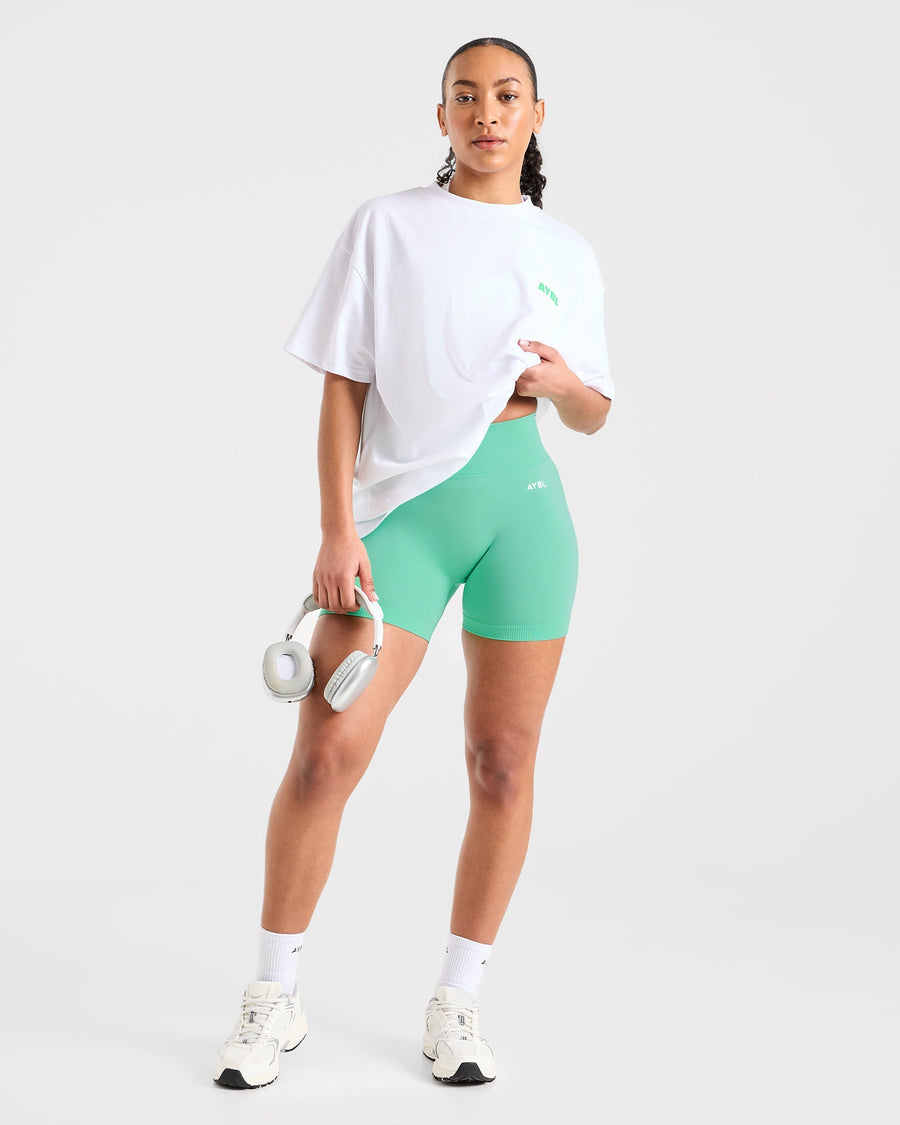 Focused Wavy Oversized T Shirt - Blanc/Vert