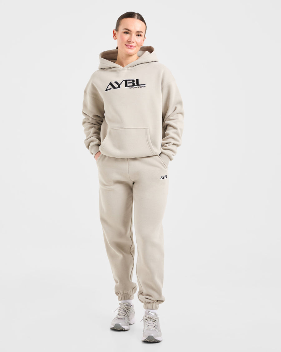 Retro Embroidered Oversized Hoodie - Taupe Grey