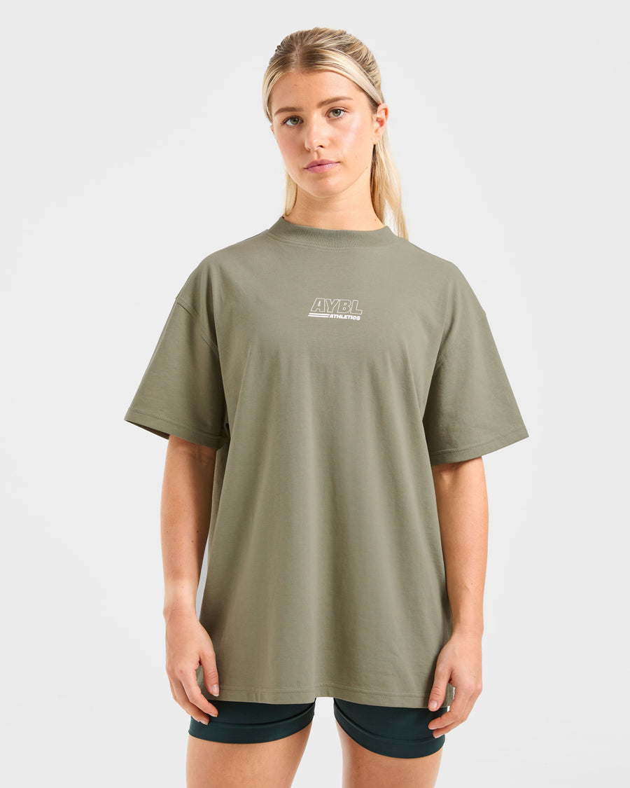 Athletics Track Oversized T Shirt - Muted Olive