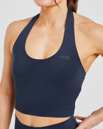 Staple Halterneck Crop Top - Navy