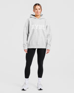 Varsity Oversized Knitted Hoodie - Grey Marl