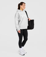 Varsity Oversized Knitted Hoodie - Grey Marl