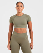 Adapt Seamless Crop Top - Muted Olive