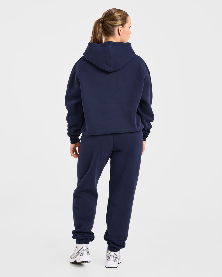 Retro Embroidered Oversized Hoodie - Navy