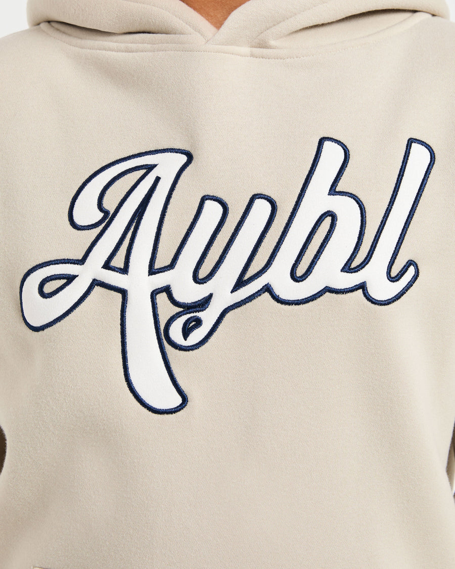 Script Embroidered Oversized Hoodie - Sand/Navy