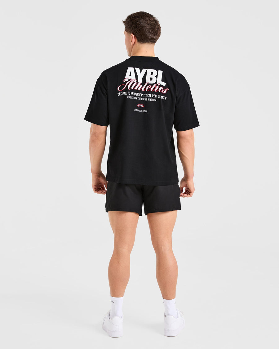 Athletics Script Oversized T Shirt - Noir