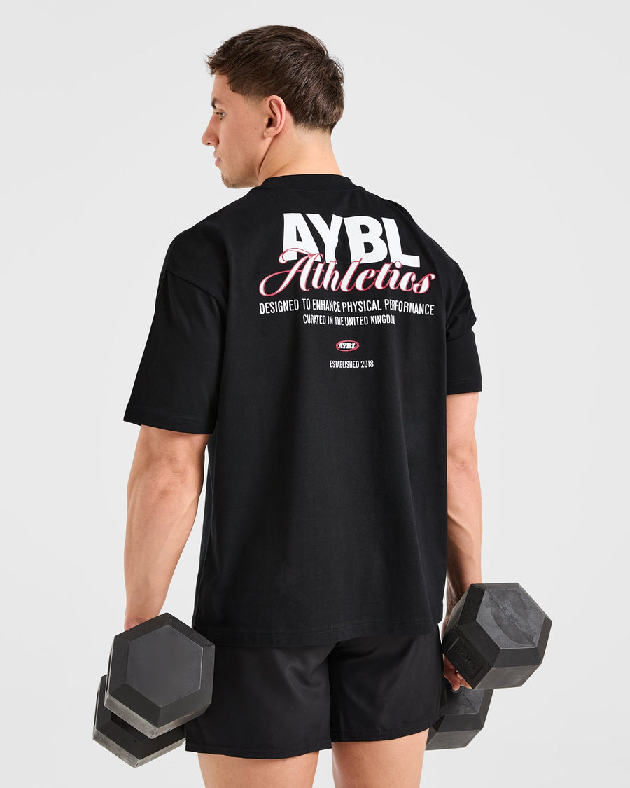 Athletics Script Oversized T Shirt - Noir