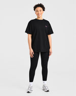 Power Lifting Illustration T Shirt - Noir/Rose