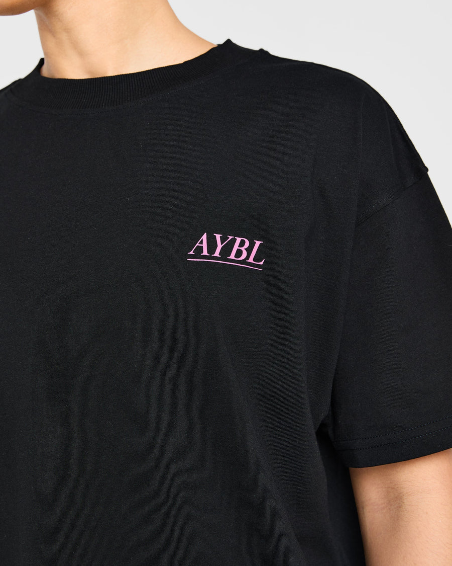 Power Lifting Illustration T Shirt - Noir/Rose