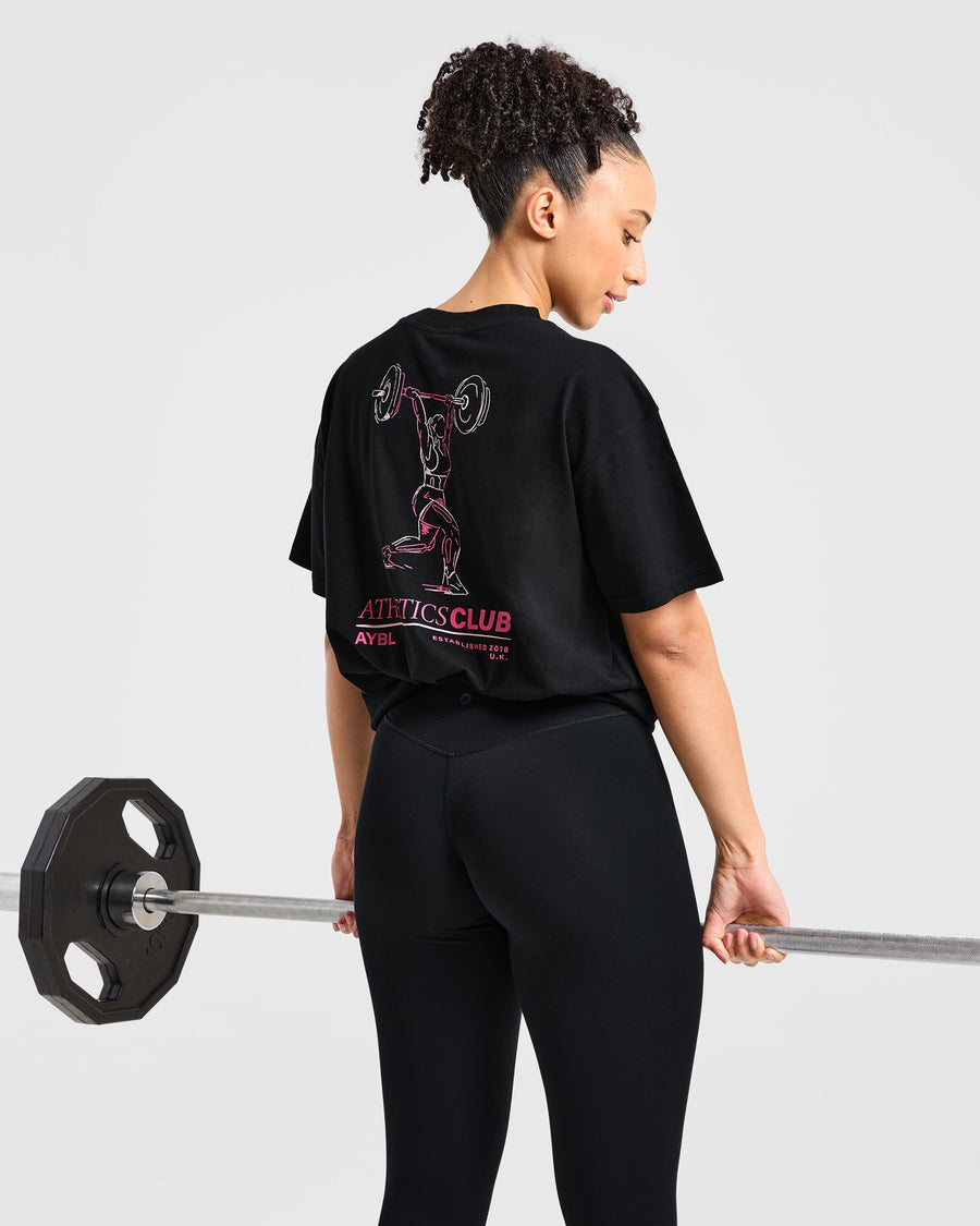Power Lifting Illustration T Shirt - Noir/Rose