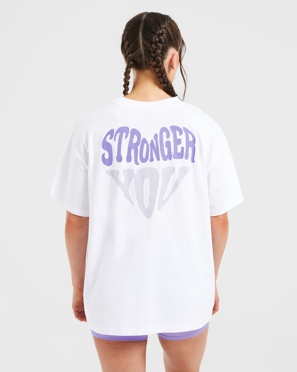 Stronger You Oversized T Shirt - Blanc/Violet