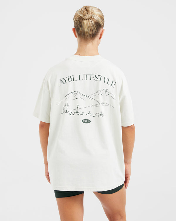 AYBL Lifestyle Oversized T Shirt - Off White/Forest Vert