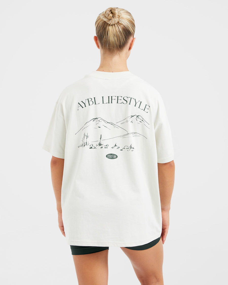 AYBL Lifestyle Oversized T Shirt - Off White/Forest Vert
