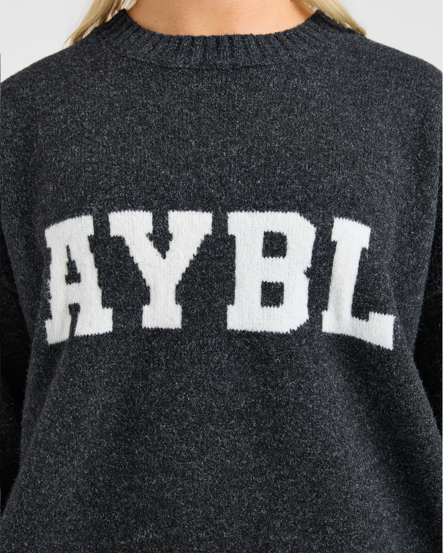 Varsity Oversized Knitted Sweater - Charcoal